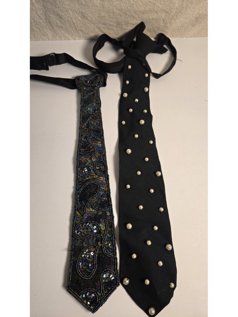 Set Of 2 Vintage Beaded / Sequin Neck Ties Pears And Iridescent